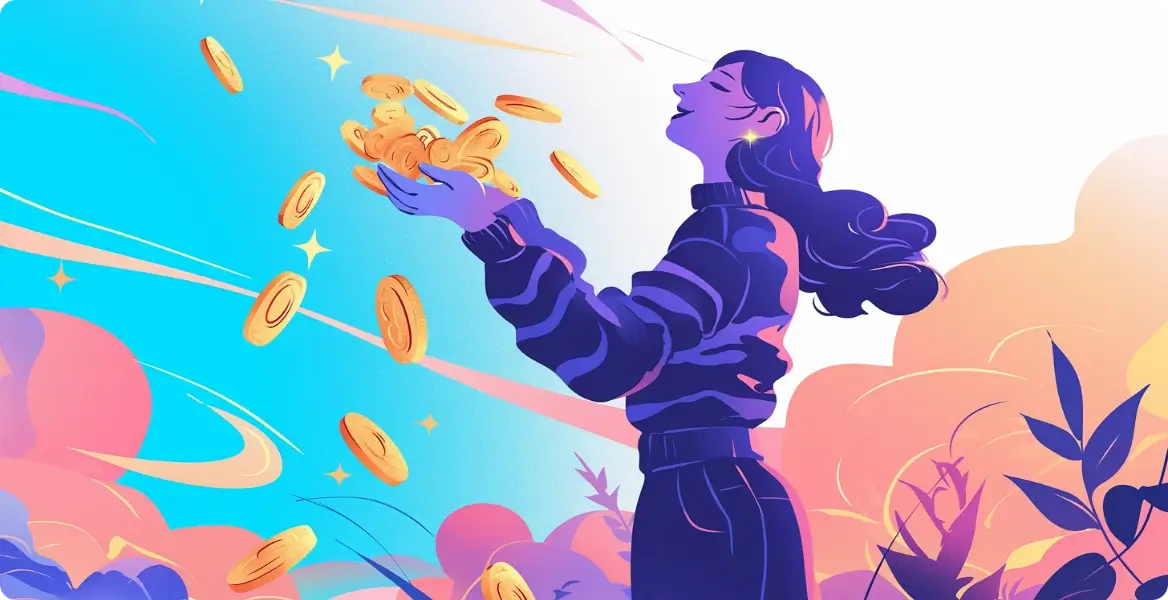 illustration of a person catching coins