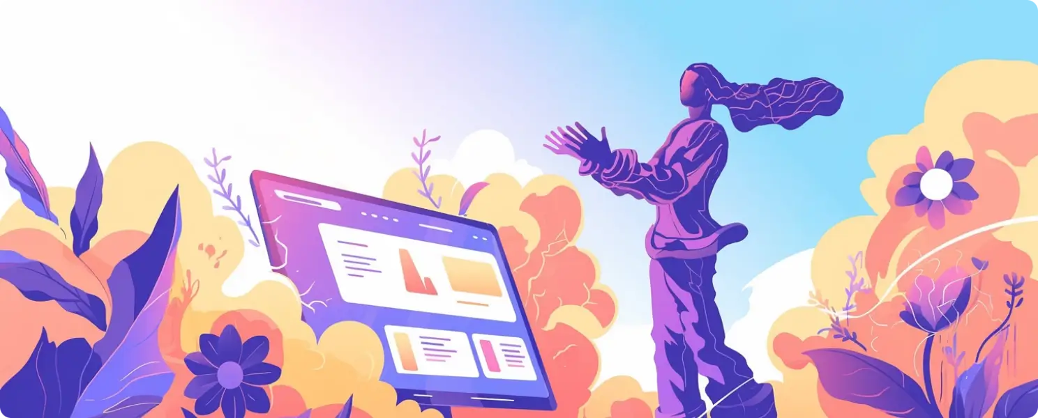 illustration of a person standing before a digital screen